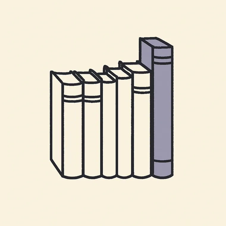 Six books standing in ascending height