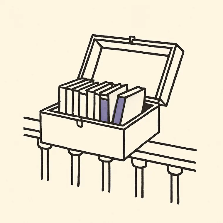 A riverside bookseller's box of secondhand books