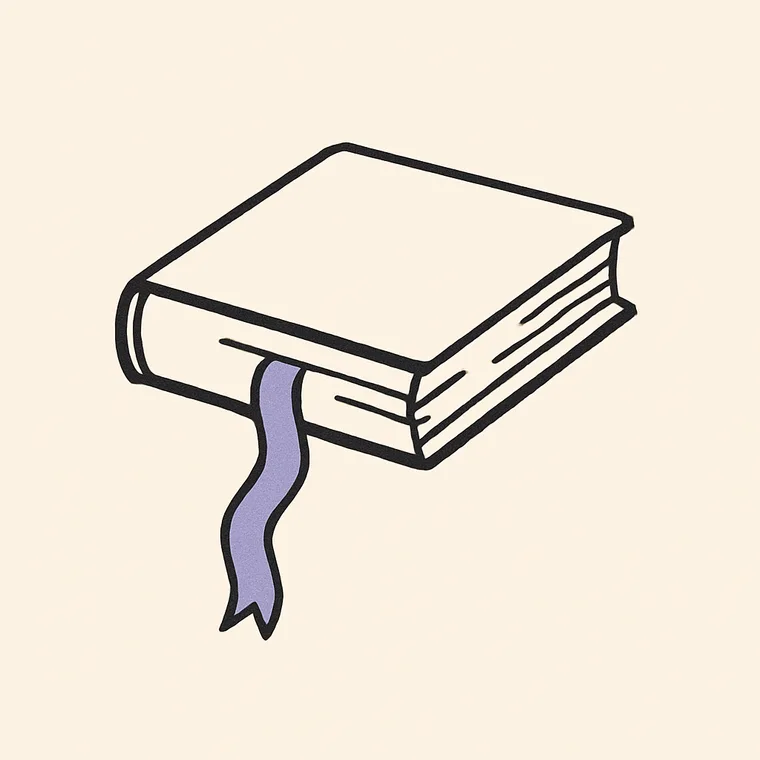 A bookmark ribbon threading through a book